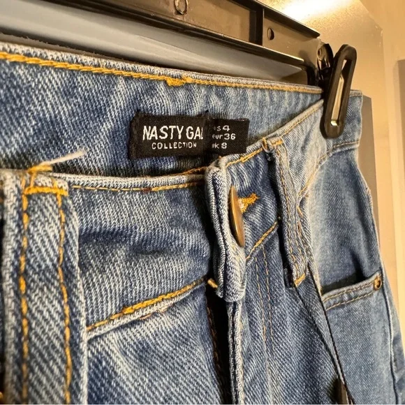 NWT NASTY GAL | Distressed Blue Jeans High Rise Straight Leg Women’s Size 4 - Picture 7 of 11